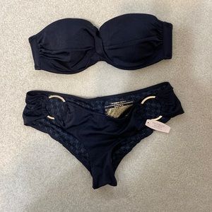 NWT Victoria’s Secret strapless black bikini with gold details size M